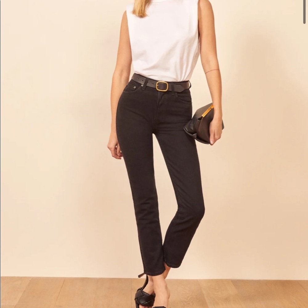 Reformation Liza High Rise Straight Crop Black Jean